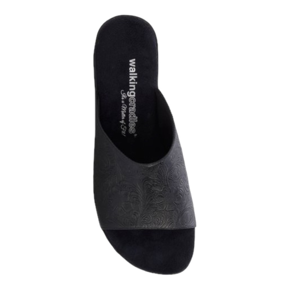 Walking Cradles Black Tooled Cath Leather Sandal - Women